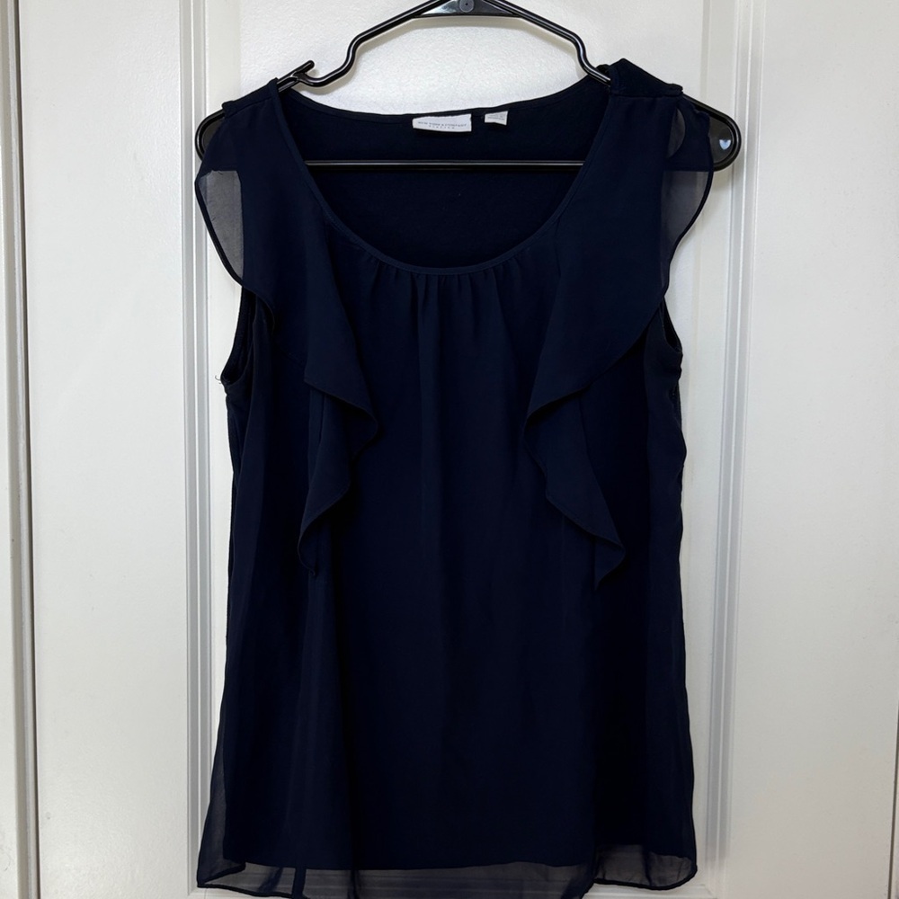 New York & Company Navy Ruffle Blouse - Picture 3 of 6